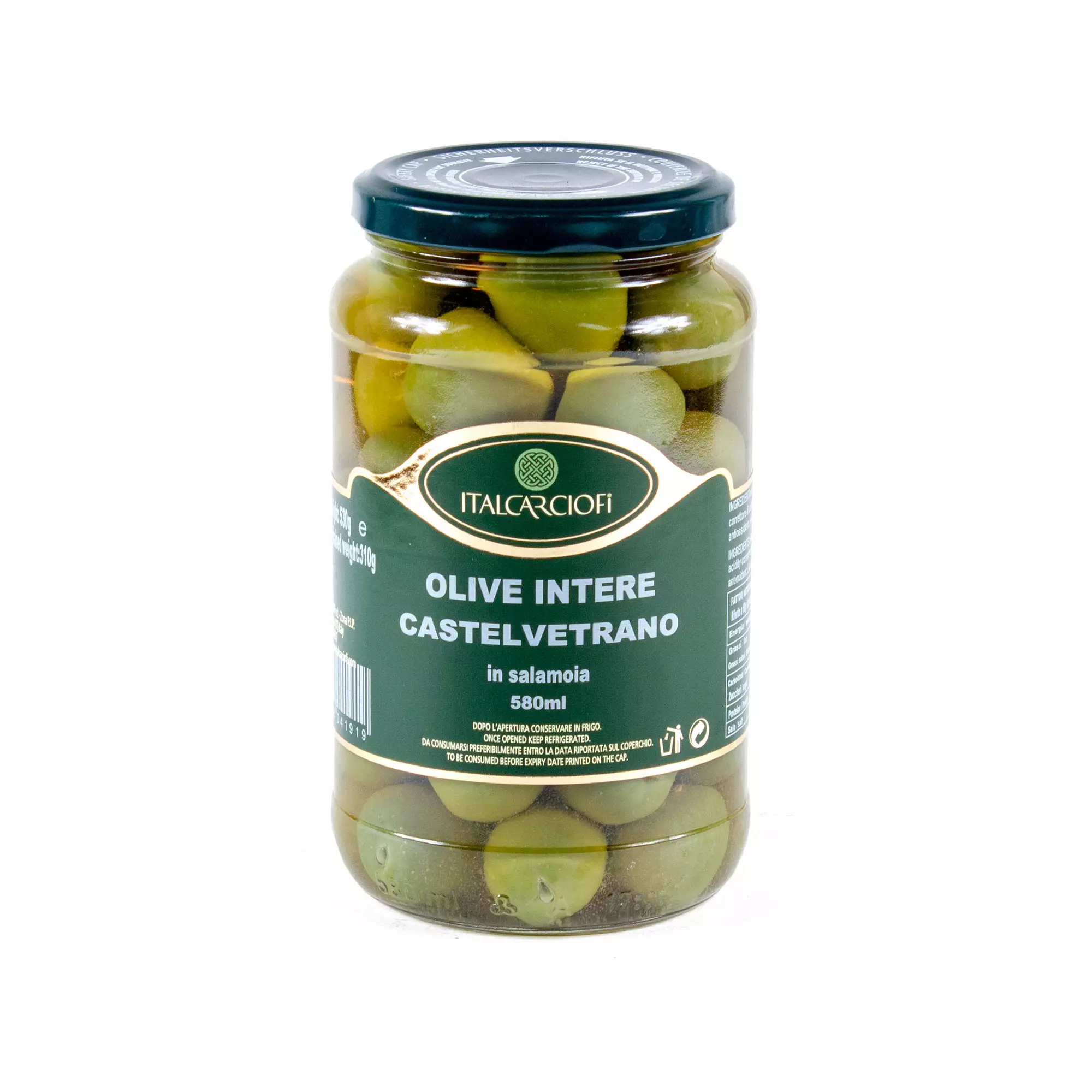 Оливки с косточкой Кастельветрано в рассоле, ITALCARCIOFI, 0,58 л0,54 кг  (стб) купить с доставкой на дом