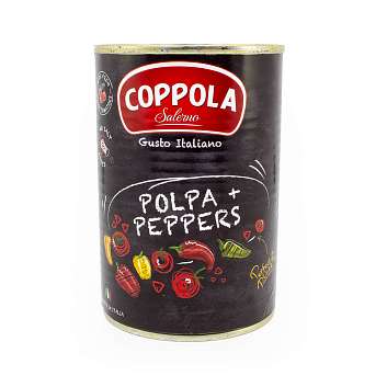 Томаты резаные Польпа с перцем COPPOLA, 0,4 кг/0,24 кг/0,425 л (ж/б)