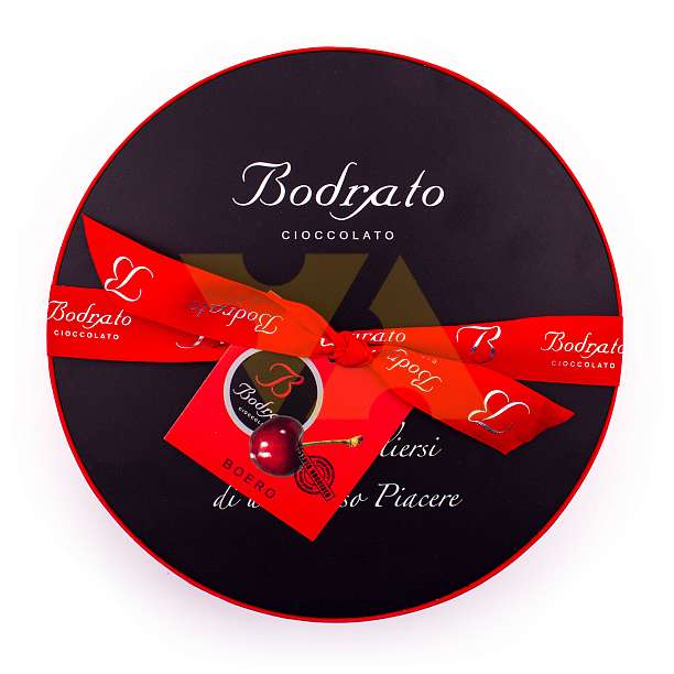 Конфеты Боеро черешня с граппой в темном шоколаде, BODRATO CIOCCOLATO, 0,350 кг (шляпная красная карт/коробка)  Bodrato Cioccolato Италия