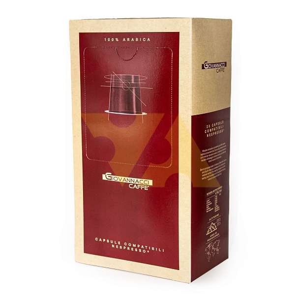 Кофе в капсулах, смесь обжаренная 100% Арабика, 25 капсулсовместимые с NESPRESSO, GIOVANNACCI, 0,125 кг (карт/кор)  Giovannacci Caffè Италия