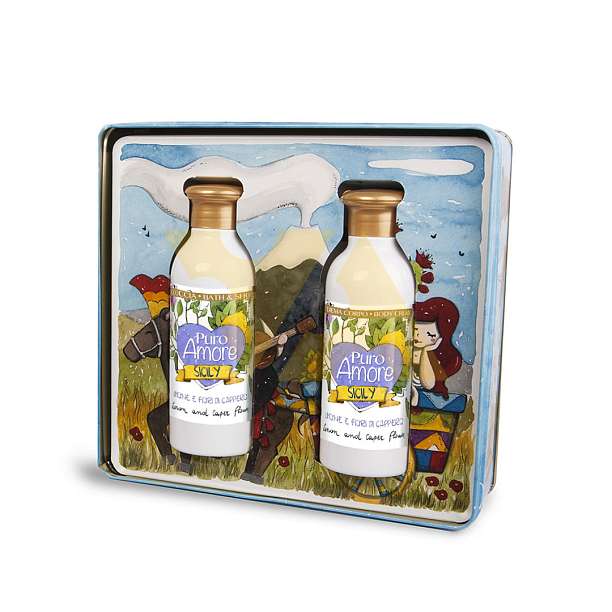 Набор гель для душа, крем для тела, с лимоном и цветками каперсов PURO AMORE, 0,250 мл +0,250 мл (ж/б) FarmaLais Италия