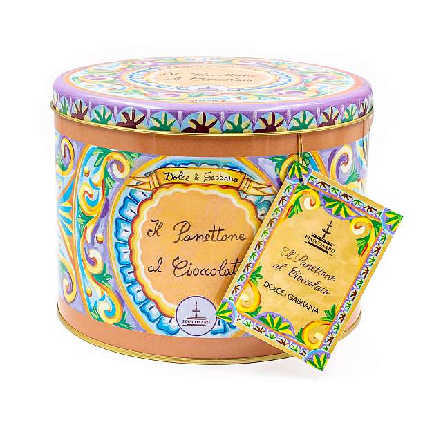 Панеттоне с темным и молочным шоколадом без изюма и цукатов DOLCE&GABBANA, 0,500 кг (ж/б)  Fiasconaro Италия