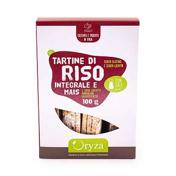 Хлебцы прямоугольные (тартине) из неочищенного рисового зерна и кукурузы BIO, ORYZA,  0,1 кг