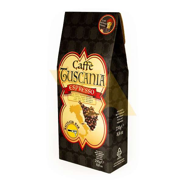 Кофе Эспрессо Макинато Бар, смесь обжаренного молотого кофе CAFFE TUSCANIA, NEW YORK, 0,250 кг (фольг/ пак в карт/кор)  Caffè New York Италия