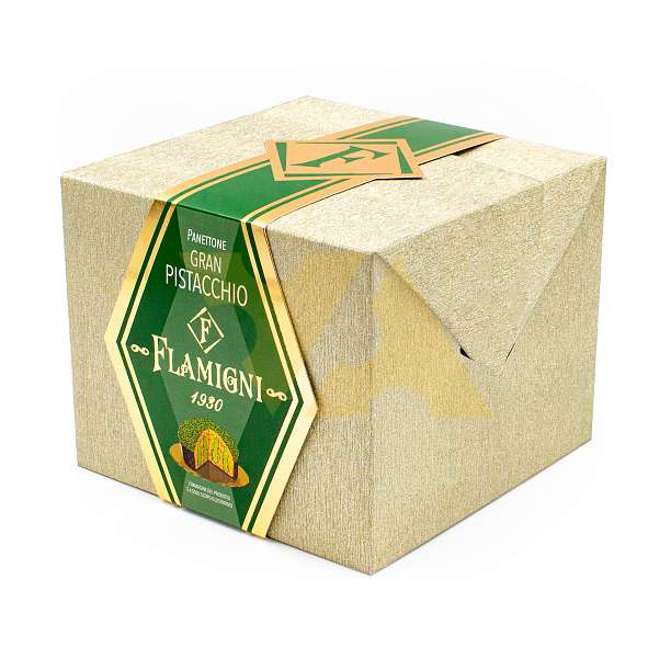 Панеттоне "GRAN PISTACCHIO" с фисташковым кремом, белым шоколадом и дроблеными фисташками, FLAMIGNI, 0,350 кг  Flamigni S.r.L. Италия