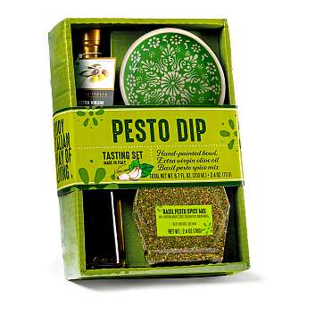Набор подарочный из трех предметов (керамическая тарелка, масло оливковое, основа для соуса песто) PESTO DIP
