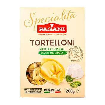Тортеллони с рикоттой и шпинатом SPECIALITA, паста яичная фаршированная сыром рикотта и шпинатом, PAGANI, 0,200 кг (карт/кор)