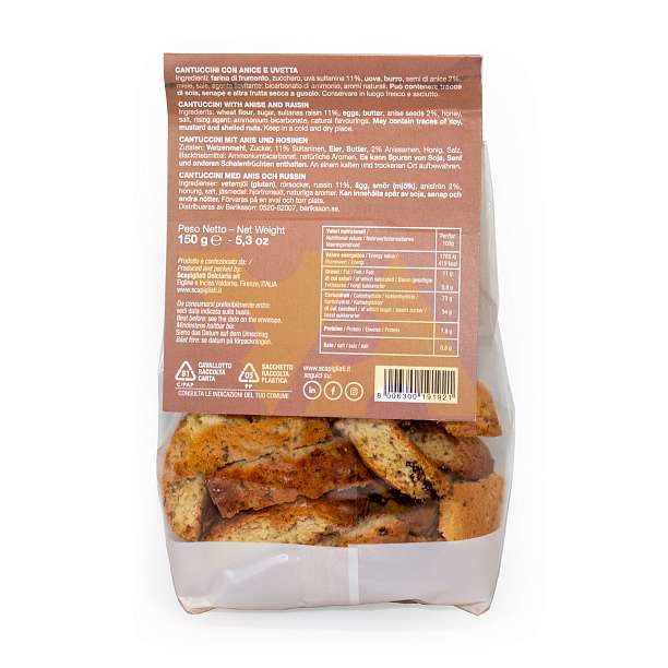 Кантуччини с анисом и изюмом, SCAPIGLIATI, 0,150 кг (пл/пак)  Scapigliati Dolciaria Италия