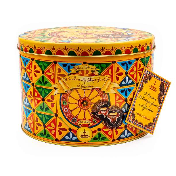 Панеттоне с засахаренными каштанами и шоколадно-ореховым кремом Джандуйя, DOLCE&GABBANA, 1 кг (ж/б)  Fiasconaro Италия