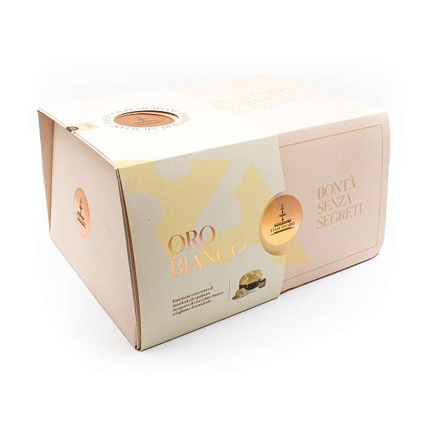 Набор Панеттоне покрытый белым шоколадом и миндальными листьями без изюма и цукатов и миндальная паста для намазывания, ORO BIANCO, FIASCONARO, 1 кг (карт/кор)  Fiasconaro Италия