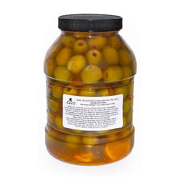 Оливки зеленые без косточек в маринаде с танжерином и перцем чили, ZEVS, 2,52 кг/1,05 кг (пл/б)
