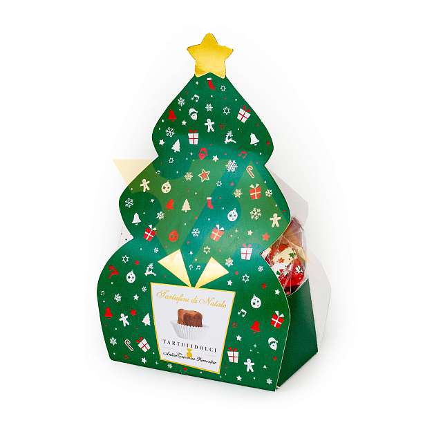 Конфеты Трюфели Дольче TARTUFINI DI NATALE, упаковка в виде новогодней зеленой ёлочки, ANTICA TORRONERIA PIEMONTESE, 0,180 кг   Antica Torroneria Piemontese Италия