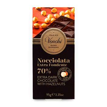 Шоколад горький с цельным фундуком из Пьемонта IGP, плитка, VENCHI, 0,095 кг (карт/кор)