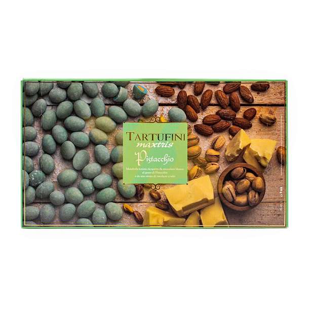 Миндаль обжаренный покрытый белым шоколадом со вкусом фисташек TARTUFINI, MAXTRIS, 0,5 кг (карт/кор)  Confetti Maxtris Италия