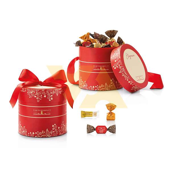 Ассорти сладостей Элеганс TARTUFIDOLCI, 9 видов, ANTICA TORRONERIA PIEMONTESE, 0,500 кг (красная шляпная коробка)  Antica Torroneria Piemontese Италия