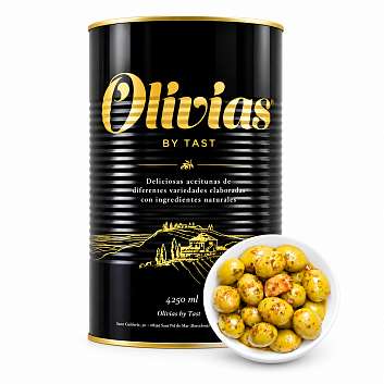 Оливки зелёные цельные Гордаль по-средиземноморски, OLIVIAS BY TAST, 4,25 кг / 2,5 кг (ж/б)
