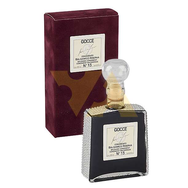 Заправка на основе уксуса бальзамического из Модены №15 RISERVA, GOCCE, K7271, выдержка 15 лет, 0,25 л (ст/б с кристаллами в бархатной коробке)  Acetaia Leonardi Италия