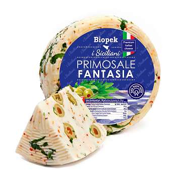 Пекорино Фантазия (руккола, оливки, красный перец) PRIMOSALE, молодой сыр из овечьего молока, BIOPEK, ~ 1,5 кг (вак/уп)