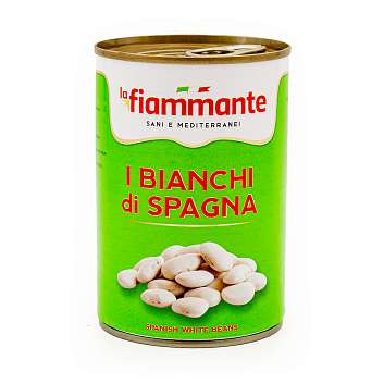 Фасоль белая испанская LA FIAMMANTE, ICAB, 0,4 кг/0,24 кг/0,425 л (ж/б)