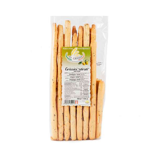 Гриссини с оливками "STIRATI", хлебные палочки толстые, TD GRISSINI, 0,2 кг 0.2 кг. TD GRISSINI Италия