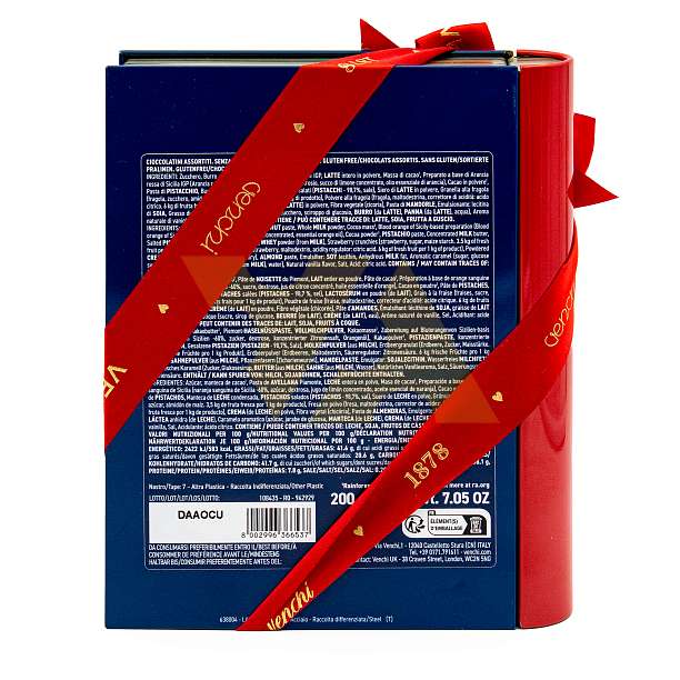 Ассорти шоколадных конфет, 4 вида, VENCHI, 0,200 кг (подарочная жест/кор новогодняя книга)  Venchi Италия