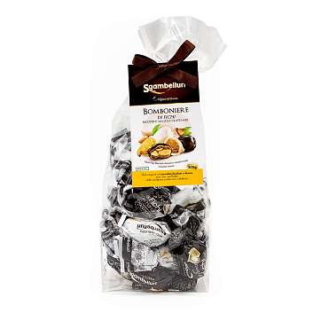 Ассорти шоколадных конфет инжир с сердцевиной из засахаренных апельсиновых цукатов в белом шоколаде и инжир с сердцевиной из миндаля с апельсиновым медом в темном шоколаде, SGAMBELLURI, 0,200 кг (пл/пакет)