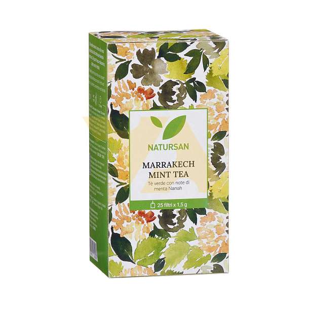 Чай зеленый MARRAKECH с марокканской мятой, 25 пакетиков по 1,5 гр., NATURSAN, 0,0375 кг (карт/кор)  SNAK Италия