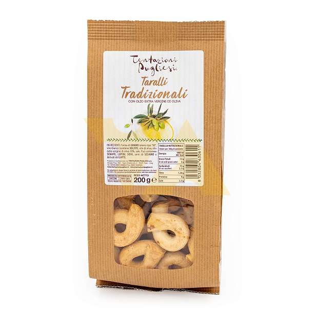 Таралли с оливковым маслом первого холодного отжима, TENTAZIONI PUGLIESI, 0,200 кг (крафт/бум)  Tentazioni Pugliesi Италия
