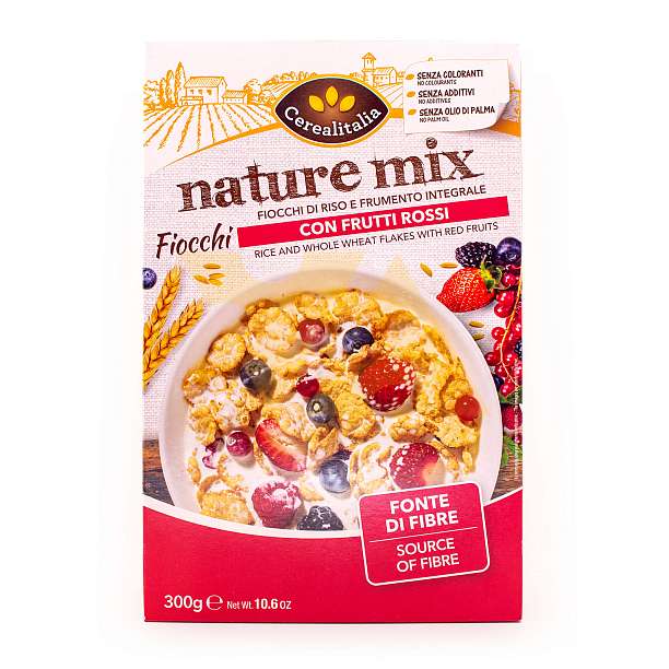 Сухой завтрак из хлопьев (рис и мука из неочищенного пшеничного зерна) с красными ягодами NATURE MIX, CEREALITALIA, 0,300 кг (карт/кор)  Cerealitalia Италия