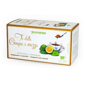 Чай чёрный Эрл Грей цейлонский с бергамотом и карамелью "Пять с половиной", 12 пакетиков по 2,5 гр, REGINADIFIORI, 0,030 гр (карт/кор)