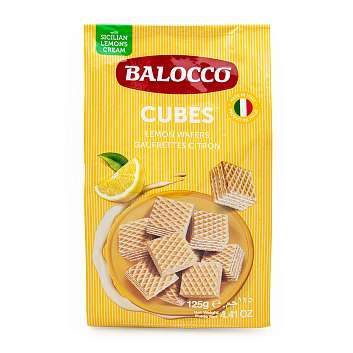 Вафли с кремом из сицилийских лимонов, кубики, BALOCCO, 0,125 кг