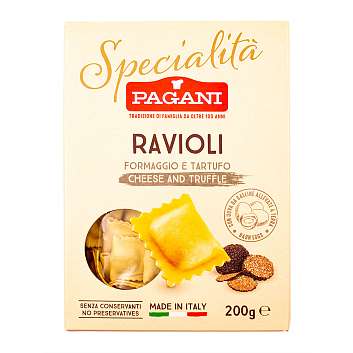 Равиоли с сыром и трюфелем SPECIALITA, паста яичная фаршированная сырами и черным трюфелем, PAGANI, 0,200 кг (карт/кор)