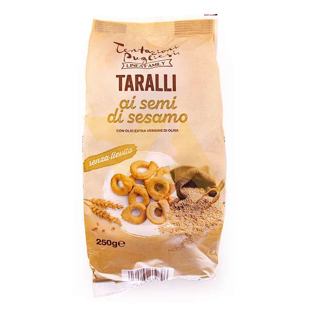 Таралли с семенами кунжута LINEA FAMILY, с добавлением оливкового масла экстра верджин, TENTAZIONI PUGLIESI, 0,250 кг 260 Tentazioni Pugliesi Италия