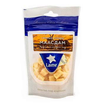Маасдам сырные кубики, сыр полутвердый фасованный, LAIME, 0,125 кг (дой-пак)