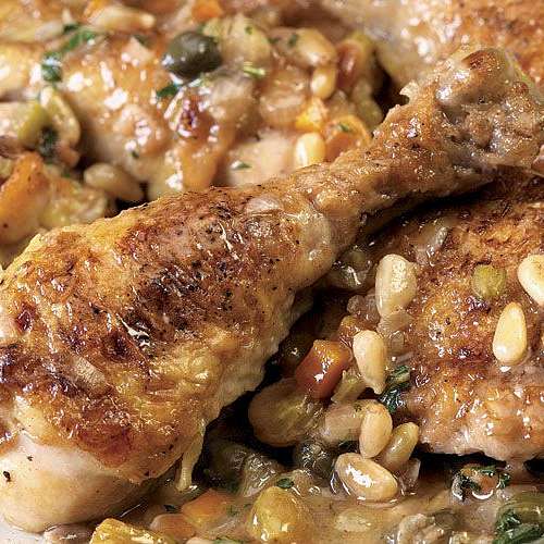 Цыпленок по-сицилийски тушеный в кисло-сладком  соусе