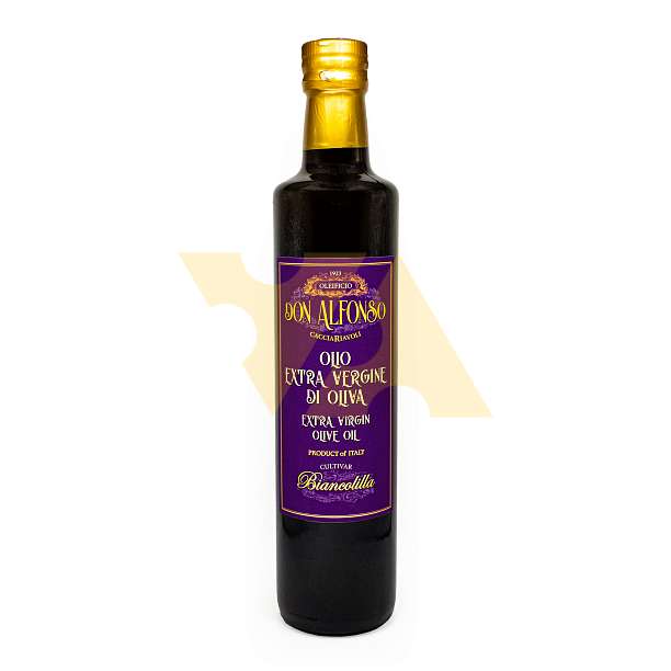 Масло оливковое первого холодного отжима нефильтрованное монокультивар из оливок сорта BIANCOLILLA, DON ALFONSO, 0,500 л (ст/бут)  Regno degli Ulivi Италия