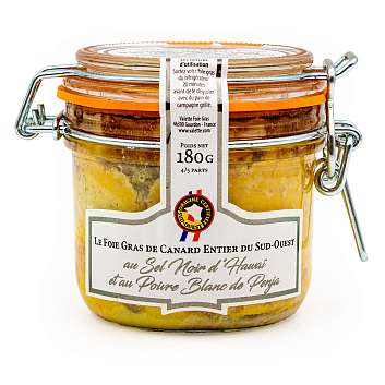 Фуа-гра утиная цельная с черной гавайской солью и белым перцем из Пенджа с Юго-Запада Франции, VALETTE, 0,180 кг (ст/б)