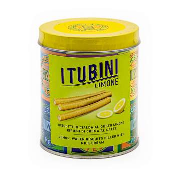 Хрустящие вафельные трубочки с начинкой из молочного крема TUBINI LIMONE, 0,280 кг (туба ж/б)