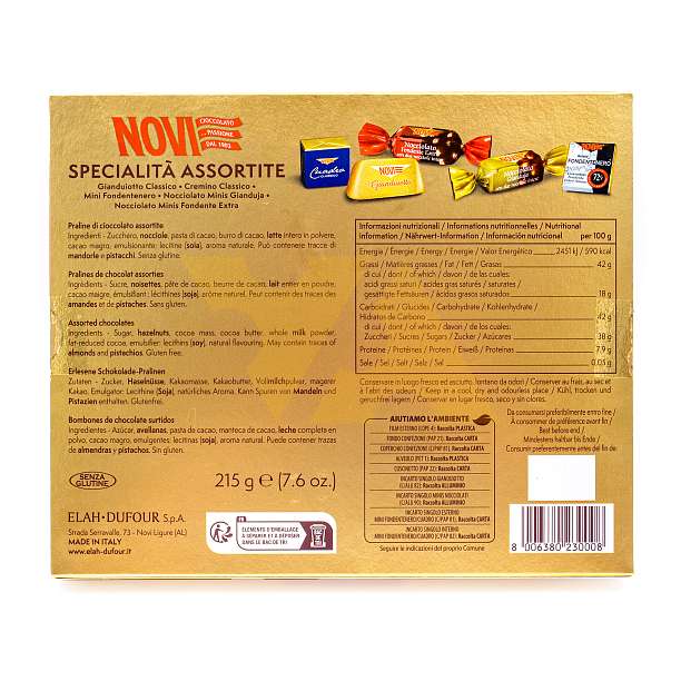Пралине шоколадные конфеты ассорти SPECIALITA ASSORTITE, 3000, NOVI, 0,215 кг (карт/кор)  Elah Dufour Италия