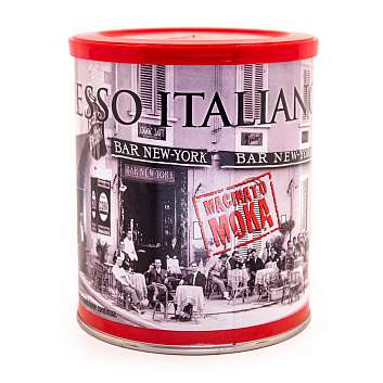 Кофе Эспрессо Итальяно, смесь молотого кофе, для гейзерных кофеварок MACINATO MOKA, NEW YORK, 0,250 кг (ж/б)