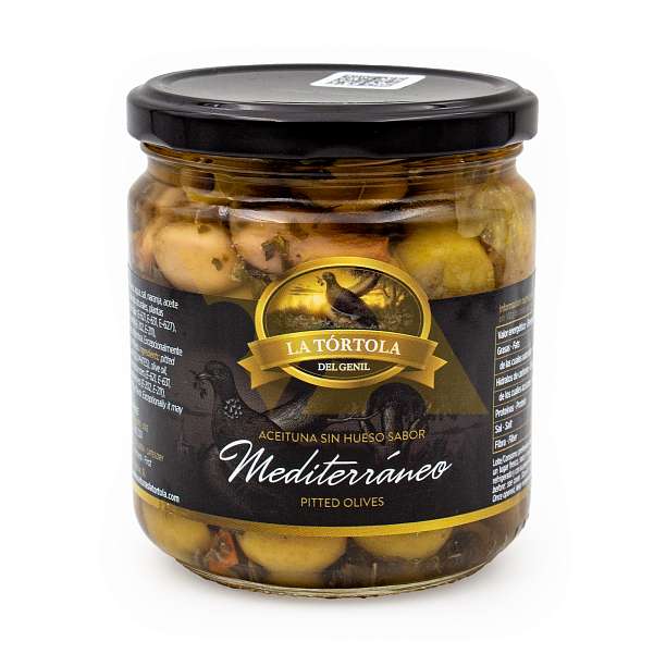 Оливки зеленые с косточками со средиземноморским вкусом, LA TORTOLA, 0,370 кг/0,200 кг (ст/б)  LA TORTOLA Испания