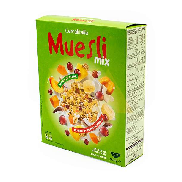 Мюсли Микс, смесь злаков с сушеными фруктами, CEREALITALIA, 0,500 кг (карт/кор)  Cerealitalia Италия