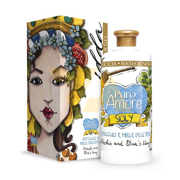 Гель для душа с фисташками и медом с вулкана Этна, PURO AMORE, 0,500 мл (карт/кор) FarmaLais Италия