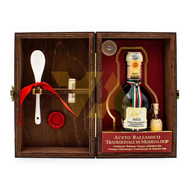 Уксус бальзамический TRADIZIONALE из Модены DOP, выдержка 15 лет, К0141, GOCCE, 0,1 л (ст/б в деревянной коробке)  Acetaia Leonardi Италия