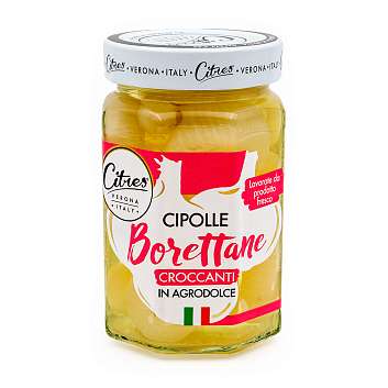 Лук мелкий сорта Борреттане в кисло-сладком маринаде, CITRES, 0,290 кг/0,160 кг/0,319 л (ст/б)