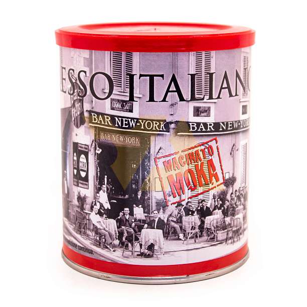 Кофе Эспрессо Итальяно, смесь молотого кофе, для гейзерных кофеварок MACINATO MOKA, NEW YORK, 0,250 кг (ж/б)  Caffè New York Италия