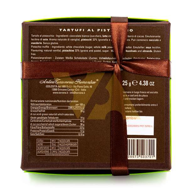 Конфеты Трюфель Фисташка TARTUFIDOLCI, ANTICA TORRONERIA PIEMONTESE, 0,125 кг (карт/кор с лентой)  Antica Torroneria Piemontese Италия