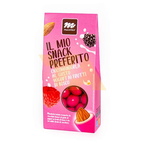 Миндаль обжаренный в белом шоколаде со вкусом йогурта и лесных ягод IL MIO SNACK PREFERITO, MAXTRIS, 0,15 кг (карт/кор)  Confetti Maxtris Италия