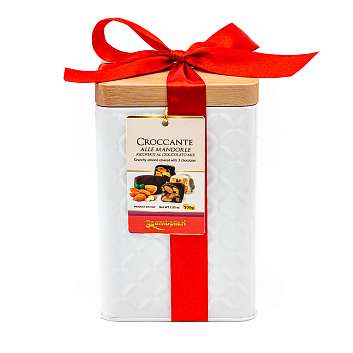 Ассорти шоколадных конфет грильяж из обжаренного миндаля с апельсиноым медом в молочном, темном и белом шоколаде, SGAMBELLURI, 0,200 кг (жест/банка)