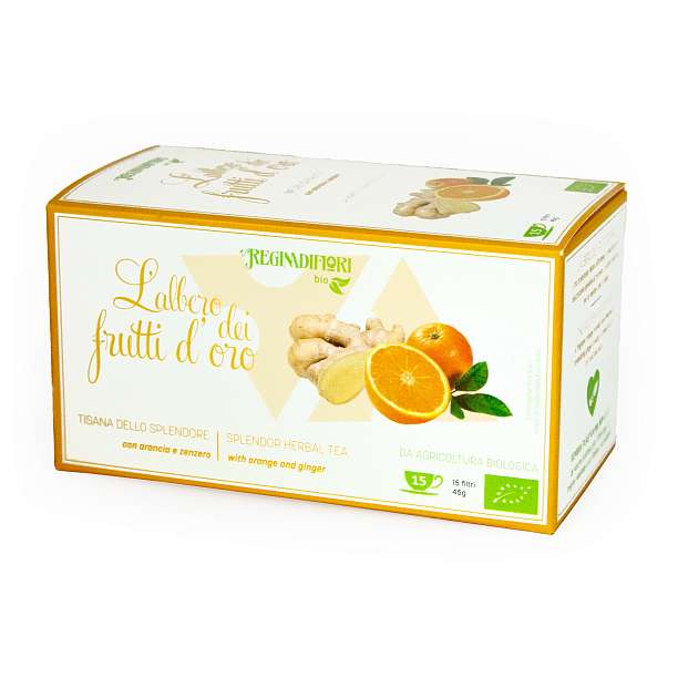Чай зеленый с апельсином и имбирём "Золотое фруктовое дерево" BIO, 12 пакетиков по 3 гр, REGINADIFIORI, 0,045 гр (карт/кор)  REGINADIFIORI Италия